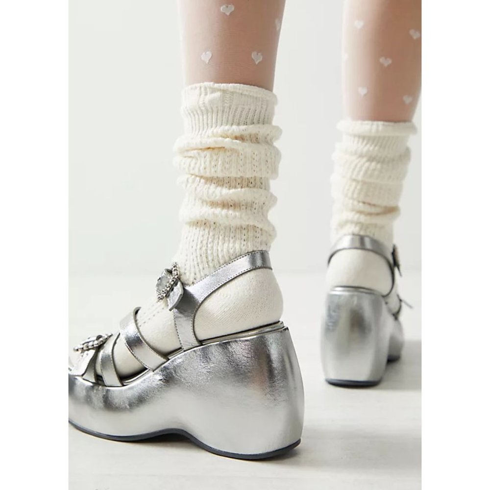 🎉LAST CHANCE🎉 FREE PEOPLE Brooklyn Platform Heels / Chrome Metallic Leather - Picture 4 of 12